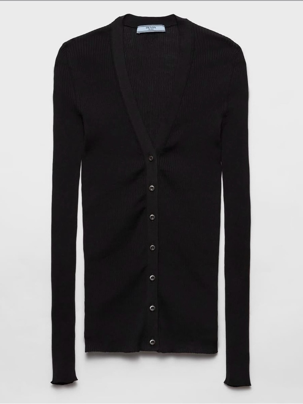 PRADA Black Ribbed Button-Front Cardigan